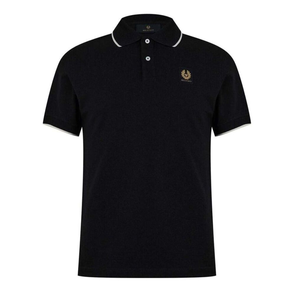 Belstaff Mens Logo Tipped Short-Sleeved Polo Shirt / Black